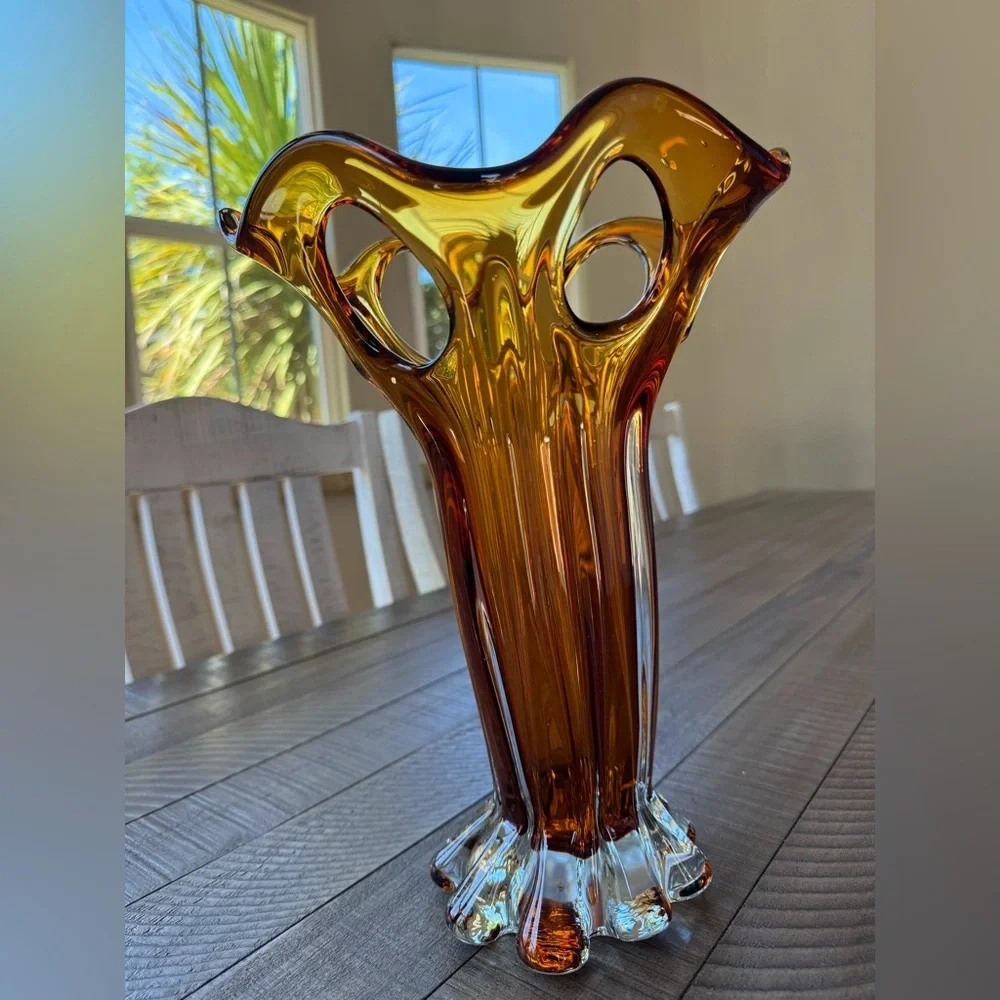 Vintage Amber Glass Vase